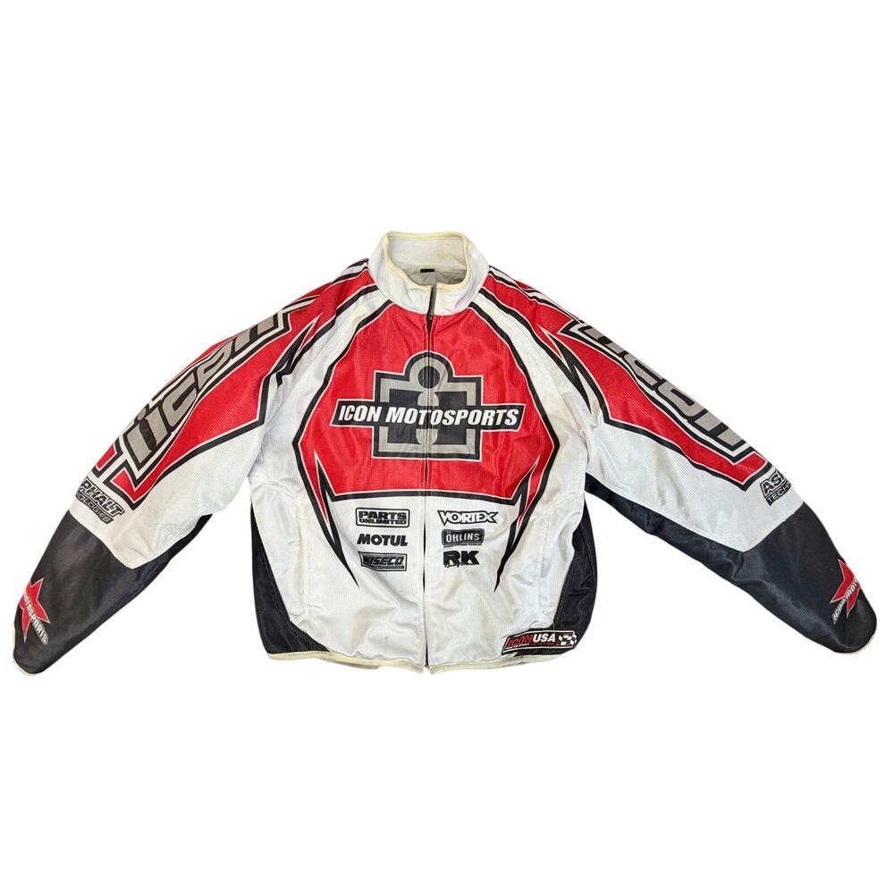Icon Motorsports Motorcycle Jacket Mens 
L Red White Armored Riding Jacket